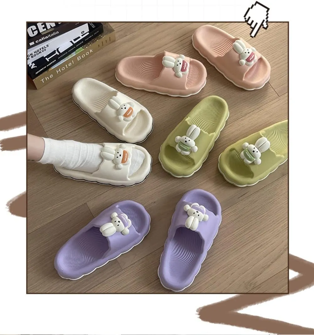Cute Rabbit Slippers for Women Summer Feeling Soft Platform Non-Slip Sandals Antislip Indoor Outdoor Slippers kawaii Gifts for Women
