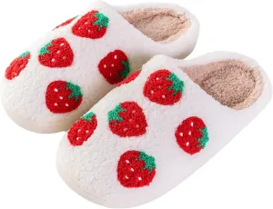 Cute Strawberry Pattern Women's Bedroom Slippers - Warm, Soft, Fuzzy, Non-Slip
