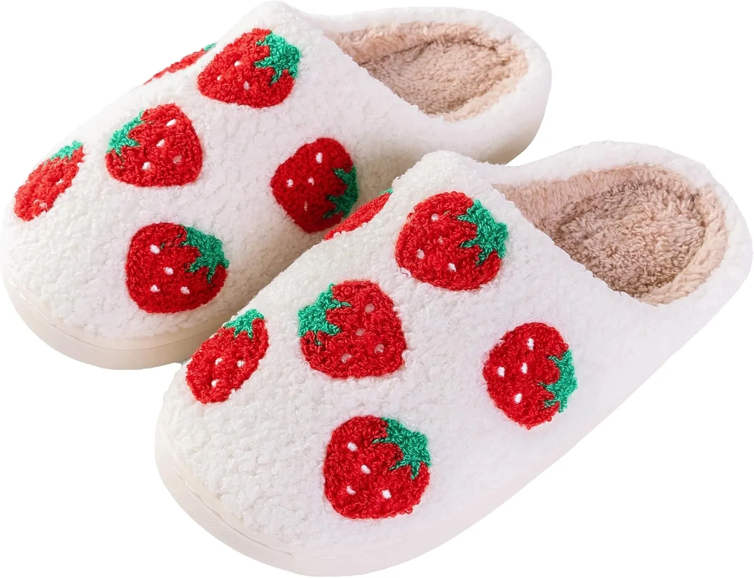Cute Strawberry Pattern Women's Bedroom Slippers - Warm, Soft, Fuzzy, Non-Slip