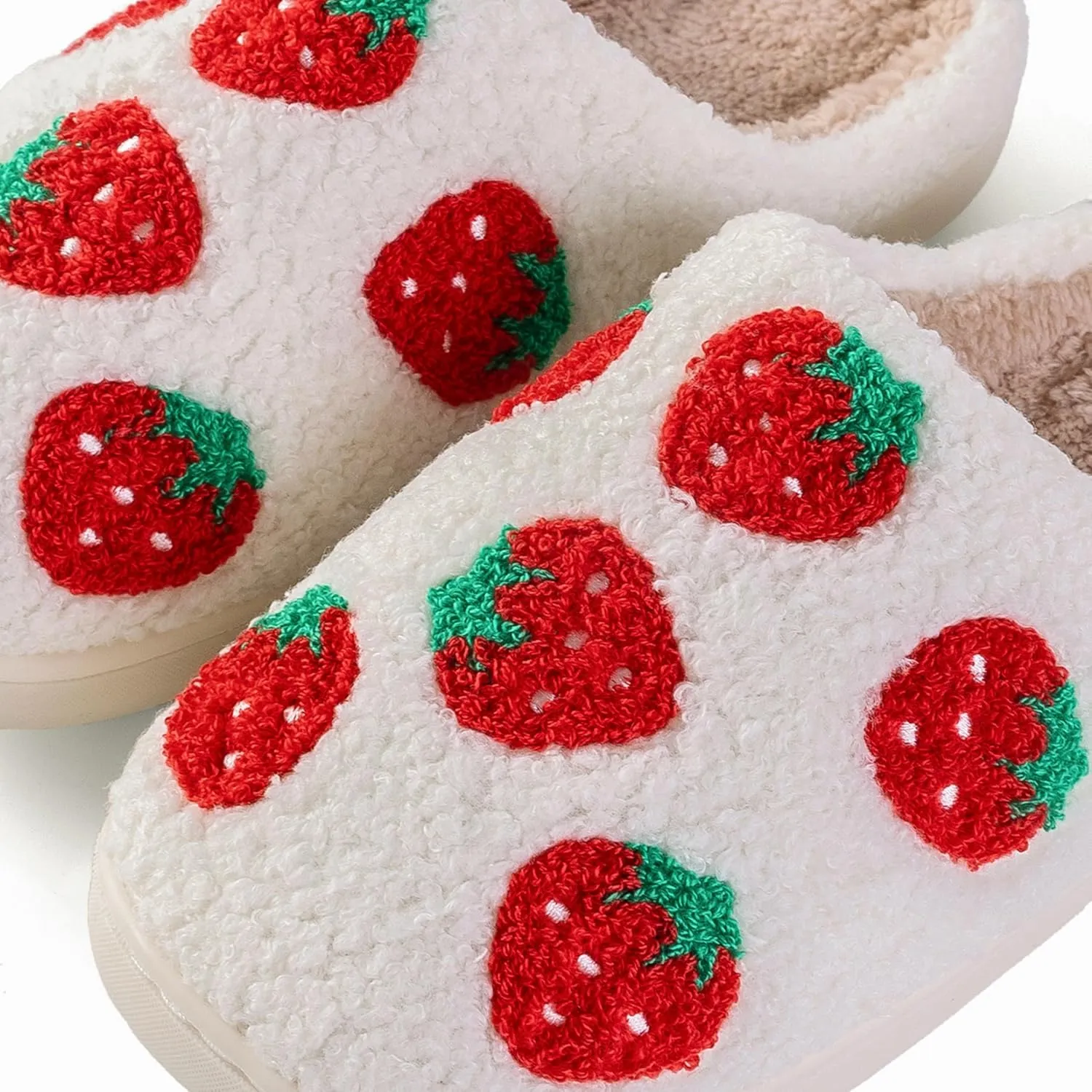 Cute Strawberry Pattern Women's Bedroom Slippers - Warm, Soft, Fuzzy, Non-Slip