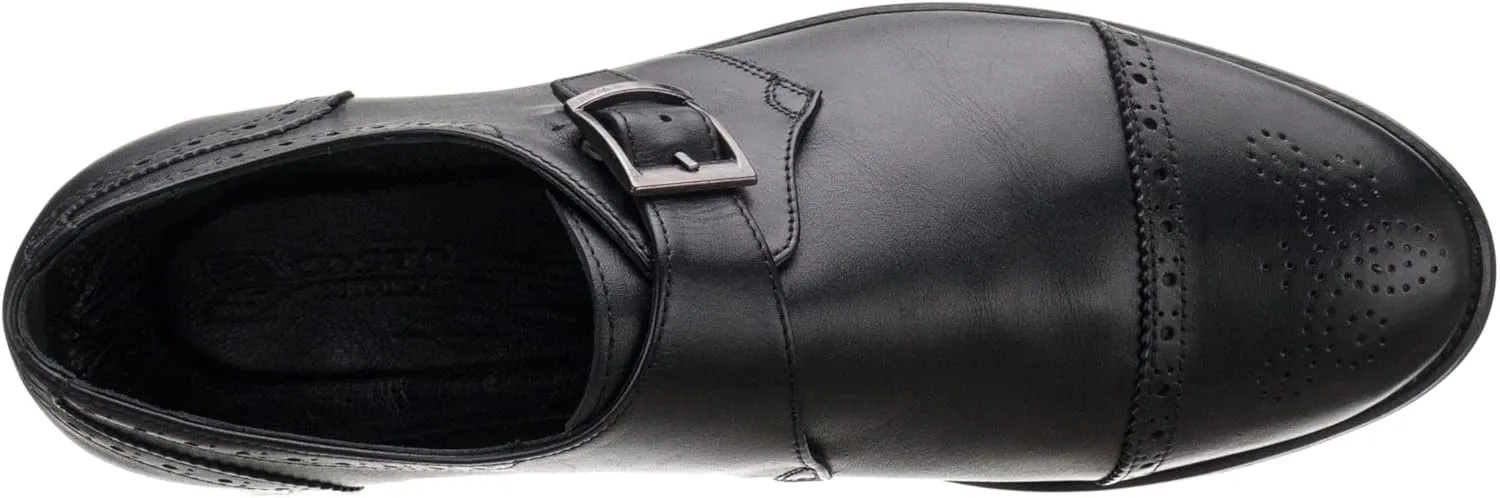 DALGALA Men's Black Leather Handmade Monk Strap Lightweight Brogue Dress Shoes