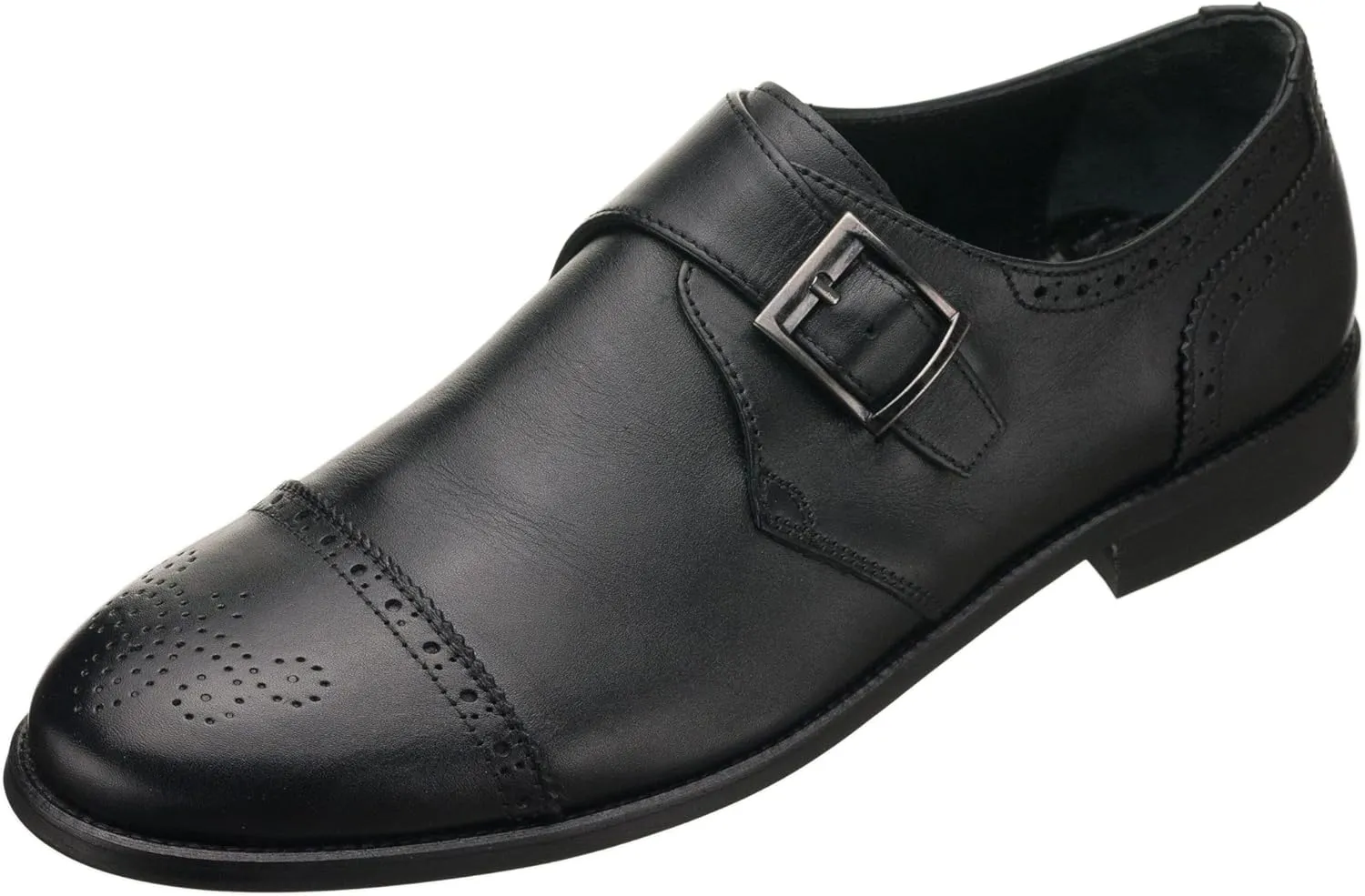DALGALA Men's Black Leather Handmade Monk Strap Lightweight Brogue Dress Shoes