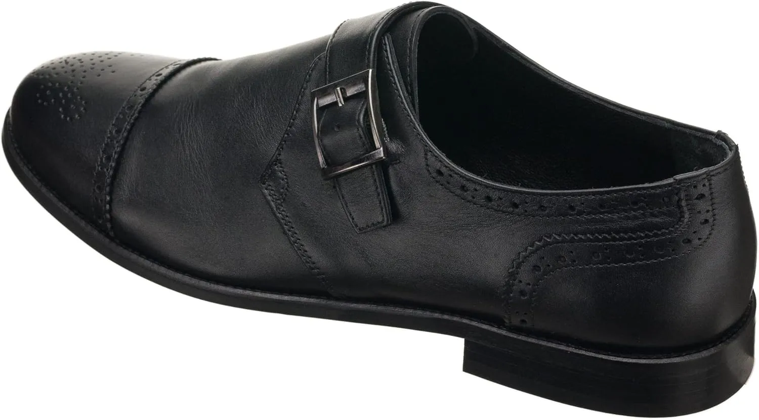 DALGALA Men's Black Leather Handmade Monk Strap Lightweight Brogue Dress Shoes