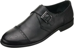 DALGALA Men's Black Leather Handmade Monk Strap Lightweight Brogue Dress Shoes