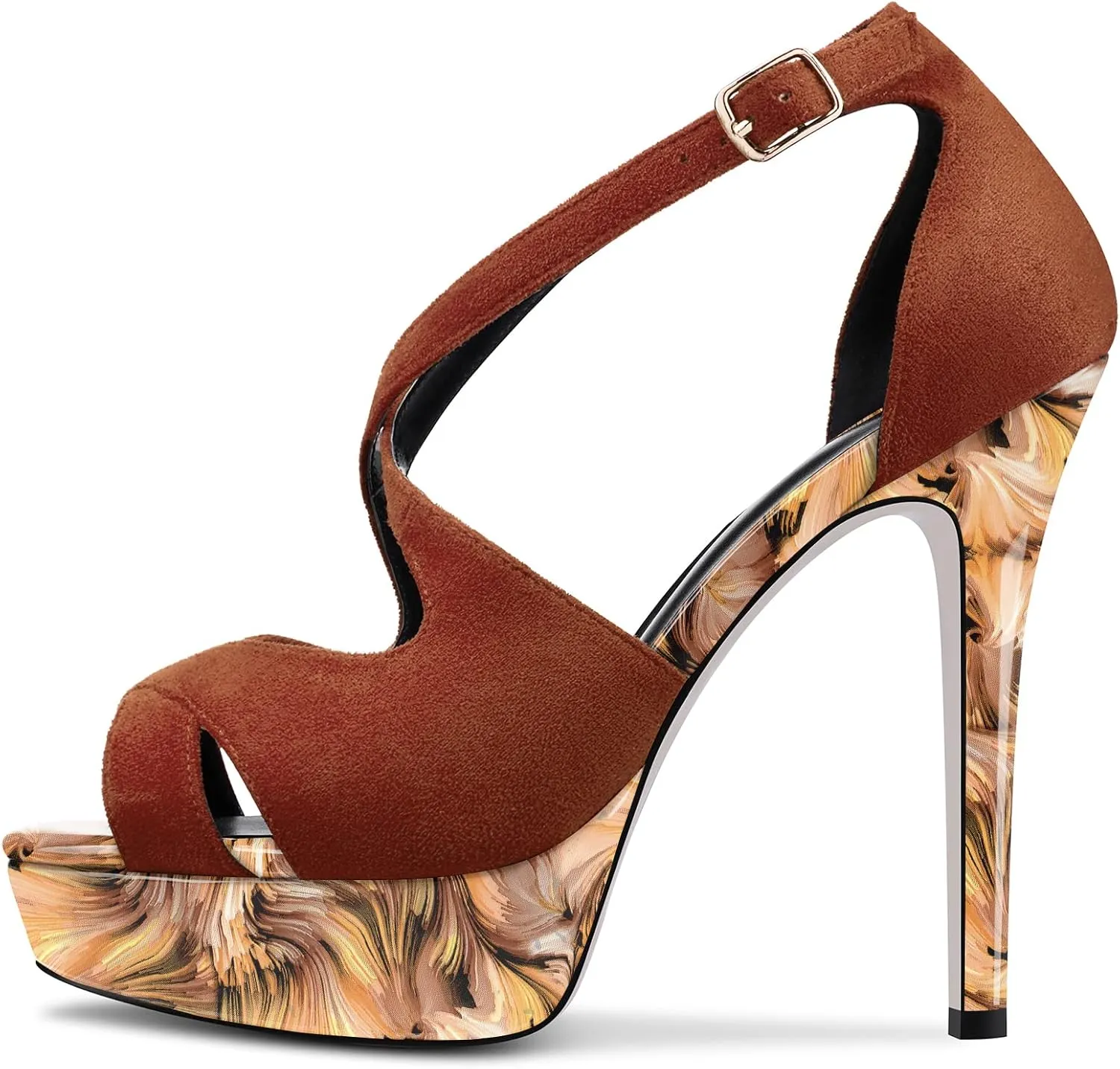 DearOnly Women Platform Stiletto High Heel Peep Open Toe Pumps Cross-Strap Ankle Strap Wedding Cute Shoes