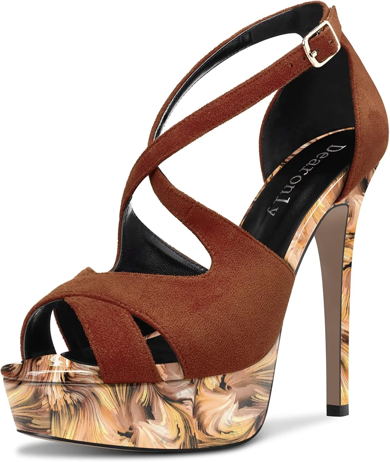 DearOnly Women Platform Stiletto High Heel Peep Open Toe Pumps Cross-Strap Ankle Strap Wedding Cute Shoes