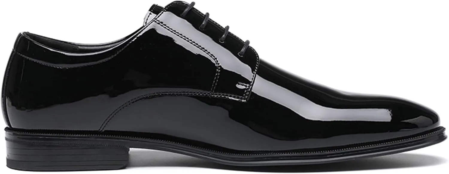 DECARSDZ Mens Classic Formal Oxford Lace-up Faux Patent Leather Shoe for Men Business Wedding Suit Tuxedo Dress Shoes
