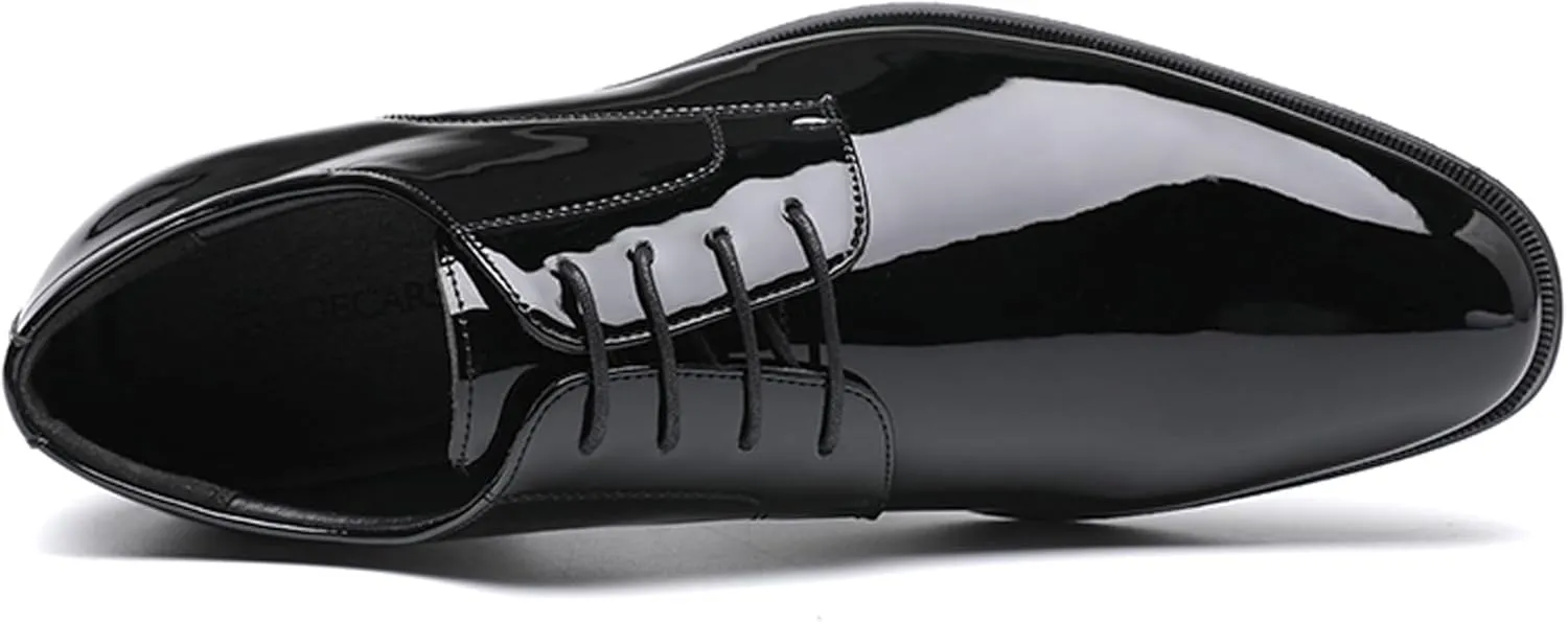 DECARSDZ Mens Classic Formal Oxford Lace-up Faux Patent Leather Shoe for Men Business Wedding Suit Tuxedo Dress Shoes