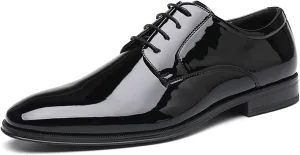 DECARSDZ Mens Classic Formal Oxford Lace-up Faux Patent Leather Shoe for Men Business Wedding Suit Tuxedo Dress Shoes