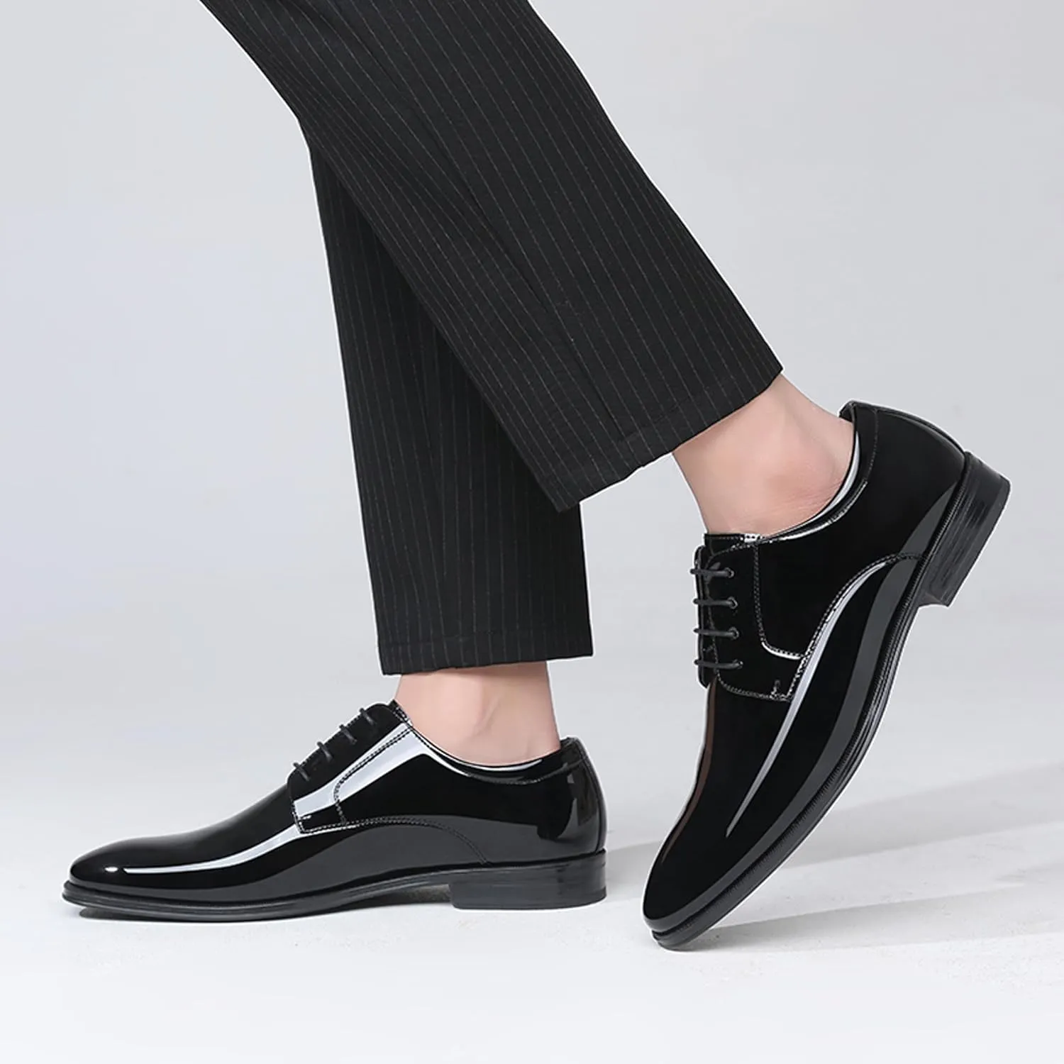 DECARSDZ Mens Classic Formal Oxford Lace-up Faux Patent Leather Shoe for Men Business Wedding Suit Tuxedo Dress Shoes