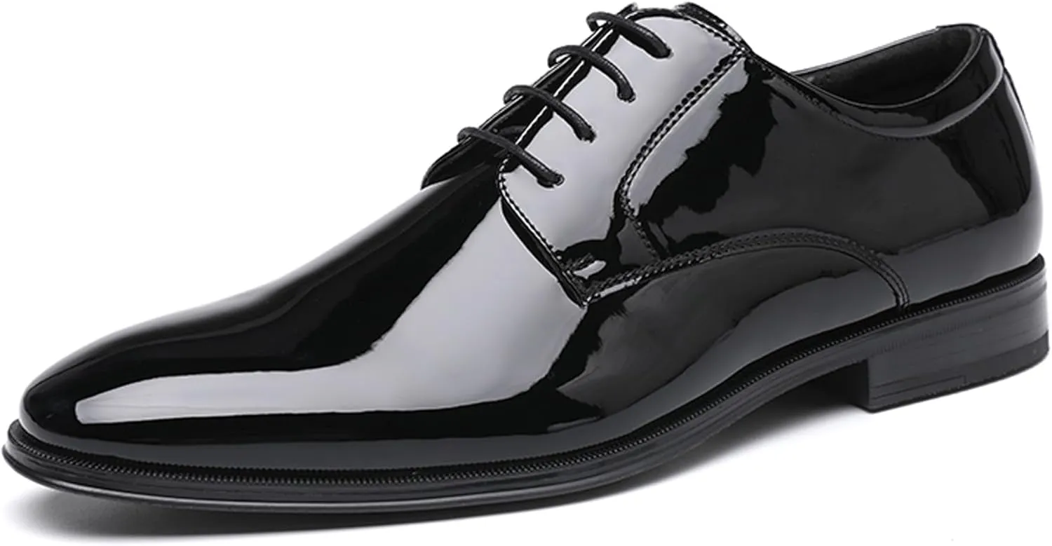 DECARSDZ Mens Classic Formal Oxford Lace-up Faux Patent Leather Shoe for Men Business Wedding Suit Tuxedo Dress Shoes