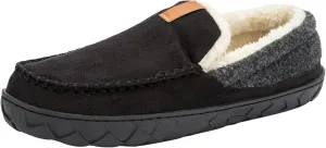 deenor Men's Moccasin House Slippers Cozy Memory Foam Bedroom Slippers Indoor Outdoor Non-slip Suede Slippers Plush Lining Size 10, Black