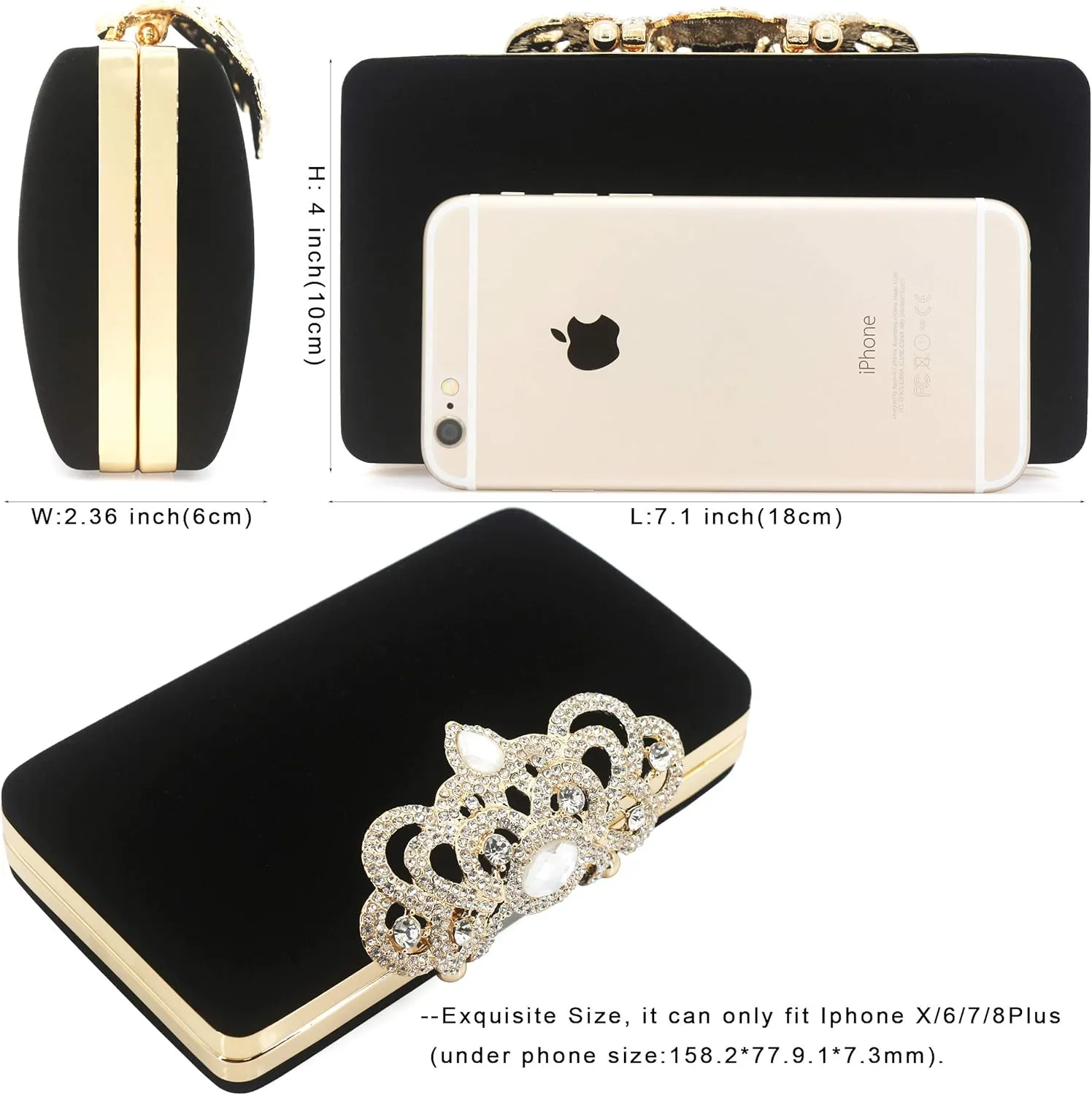 Dexmay Rhinestone Clutch Bag with Crystal Crown Clasp Women Evening Handbag Formal Party Purse