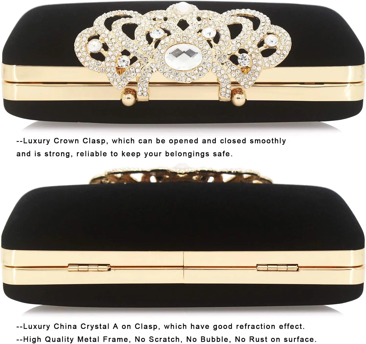 Dexmay Rhinestone Clutch Bag with Crystal Crown Clasp Women Evening Handbag Formal Party Purse