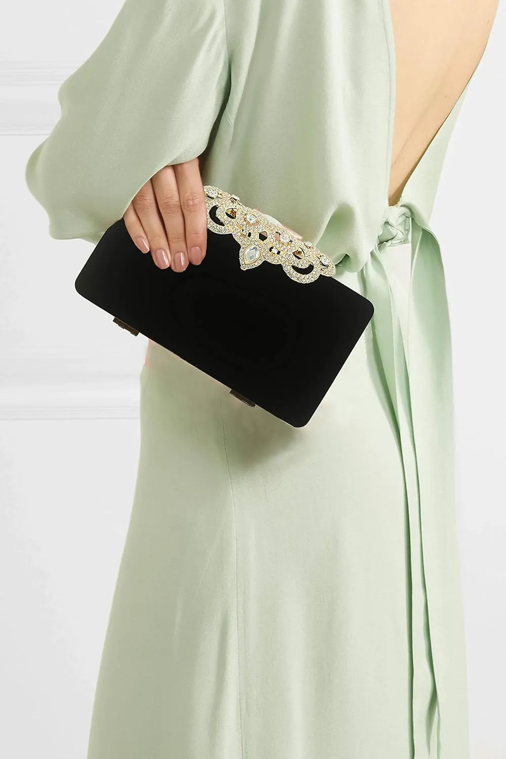 Dexmay Rhinestone Clutch Bag with Crystal Crown Clasp Women Evening Handbag Formal Party Purse