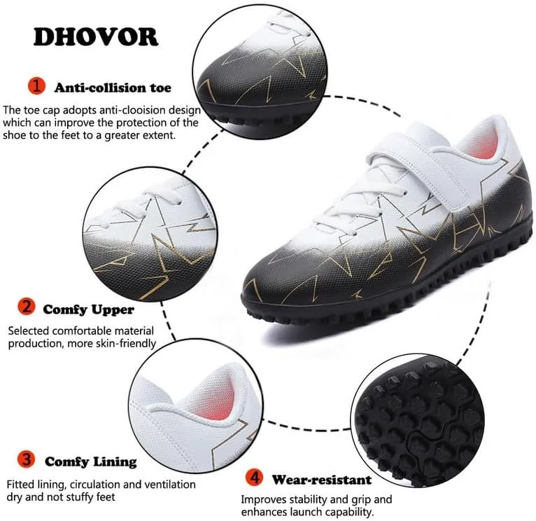 DHOVOR Kids Turf Soccer Shoes Boys Girls Soccer Cleats Youth Football Trainers Athletic Indoor Soccer Shoes for Boys (Little Kid/Big Kid)