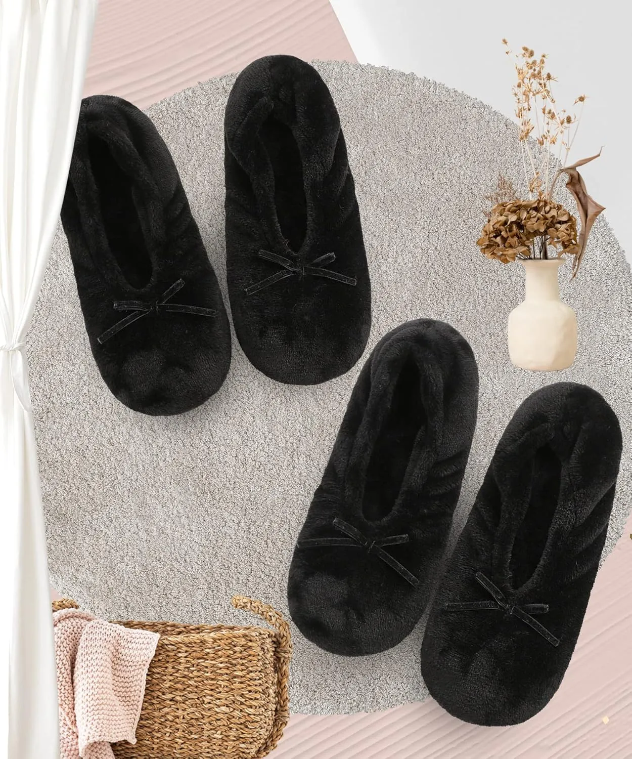 DICUIRD Women's Ballerina Slippers Lightweight House Slippers with Stretchable Heel Design