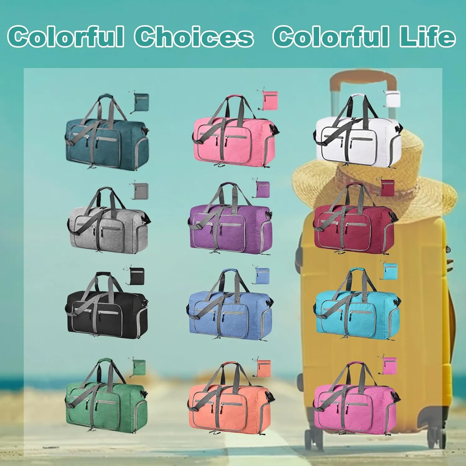 Dimayar 85L Travel Duffle Bag for Men Women - Foldable Duffel Bag with Shoes Compartment - Overnight Bags Waterproof & Tear Resistant(Mint Green)