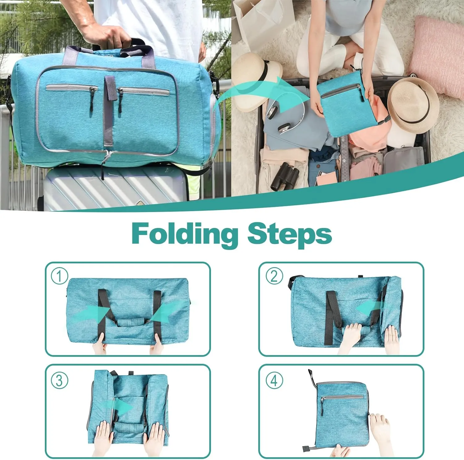 Dimayar 85L Travel Duffle Bag for Men Women - Foldable Duffel Bag with Shoes Compartment - Overnight Bags Waterproof & Tear Resistant(Mint Green)