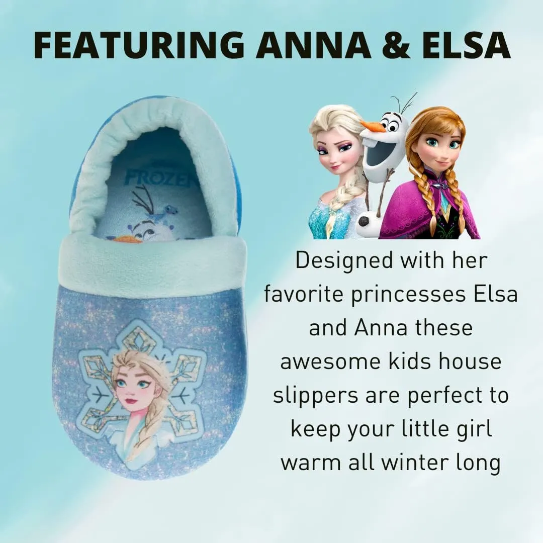 Disney Frozen Elsa and Anna Girls Slippers - Plush Non-Slip Comfy Fluffy Lightweight Warm Comfort Soft Aline Indoor House Slippers (Toddler/Little Kid)