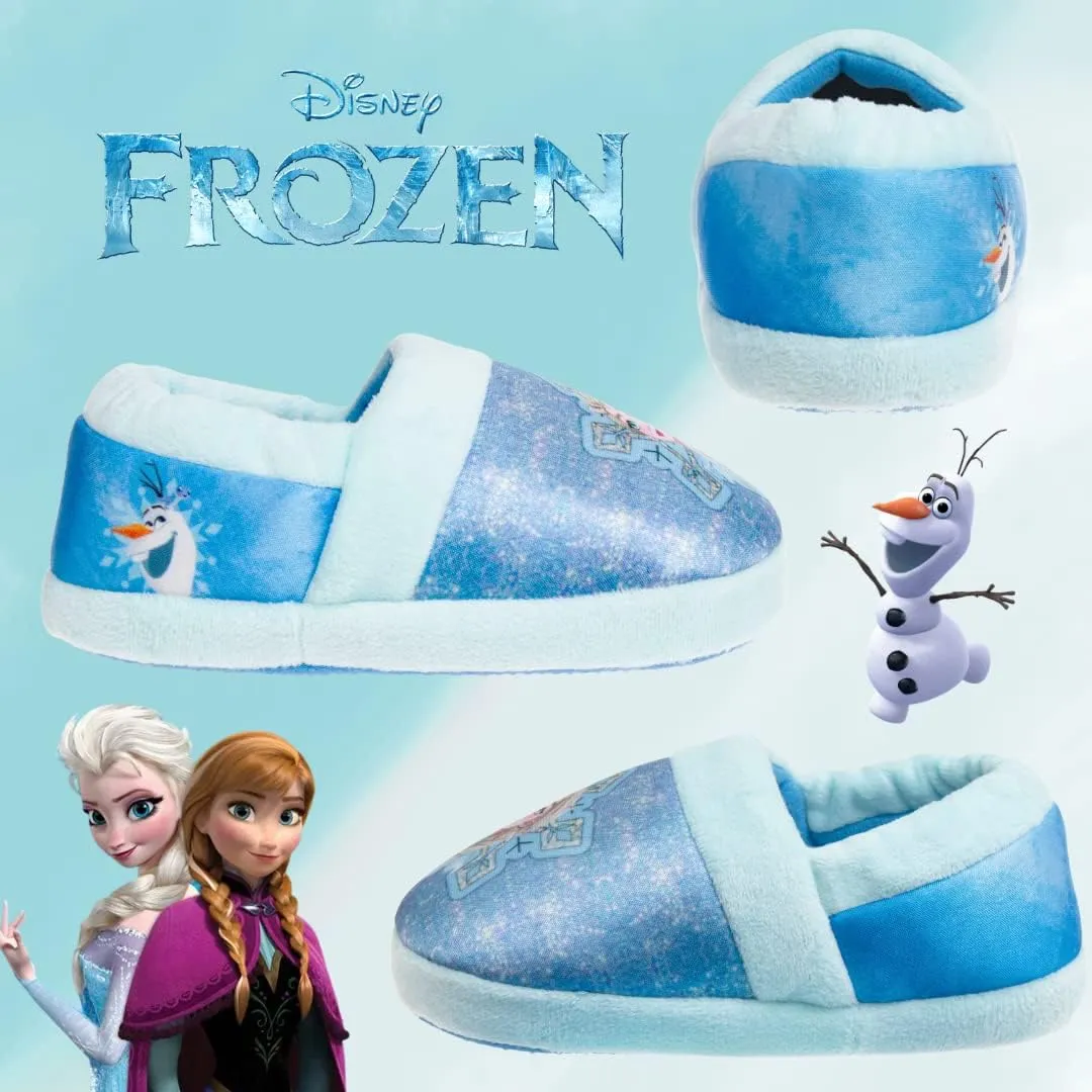 Disney Frozen Elsa and Anna Girls Slippers - Plush Non-Slip Comfy Fluffy Lightweight Warm Comfort Soft Aline Indoor House Slippers (Toddler/Little Kid)