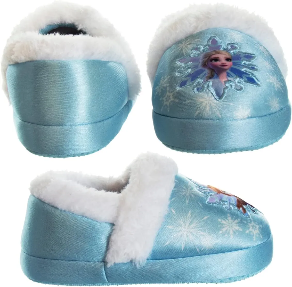 Disney Frozen Elsa and Anna Girls Slippers - Plush Non-Slip Comfy Fluffy Lightweight Warm Comfort Soft Aline Indoor House Slippers (Toddler/Little Kid)