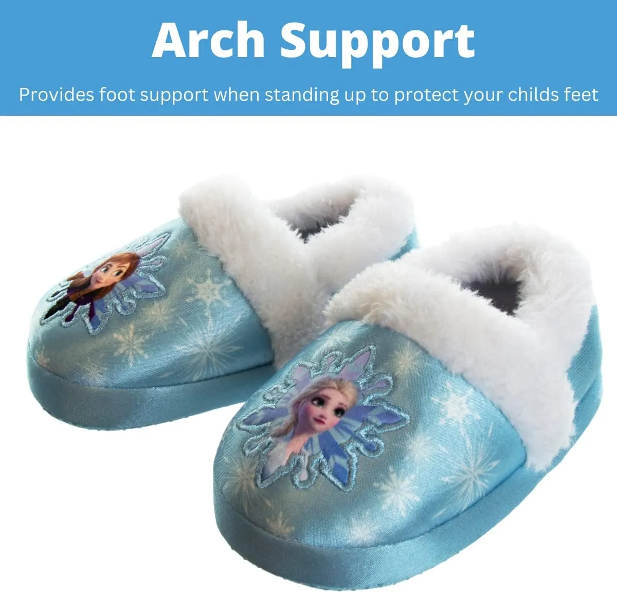 Disney Frozen Elsa and Anna Girls Slippers - Plush Non-Slip Comfy Fluffy Lightweight Warm Comfort Soft Aline Indoor House Slippers (Toddler/Little Kid)