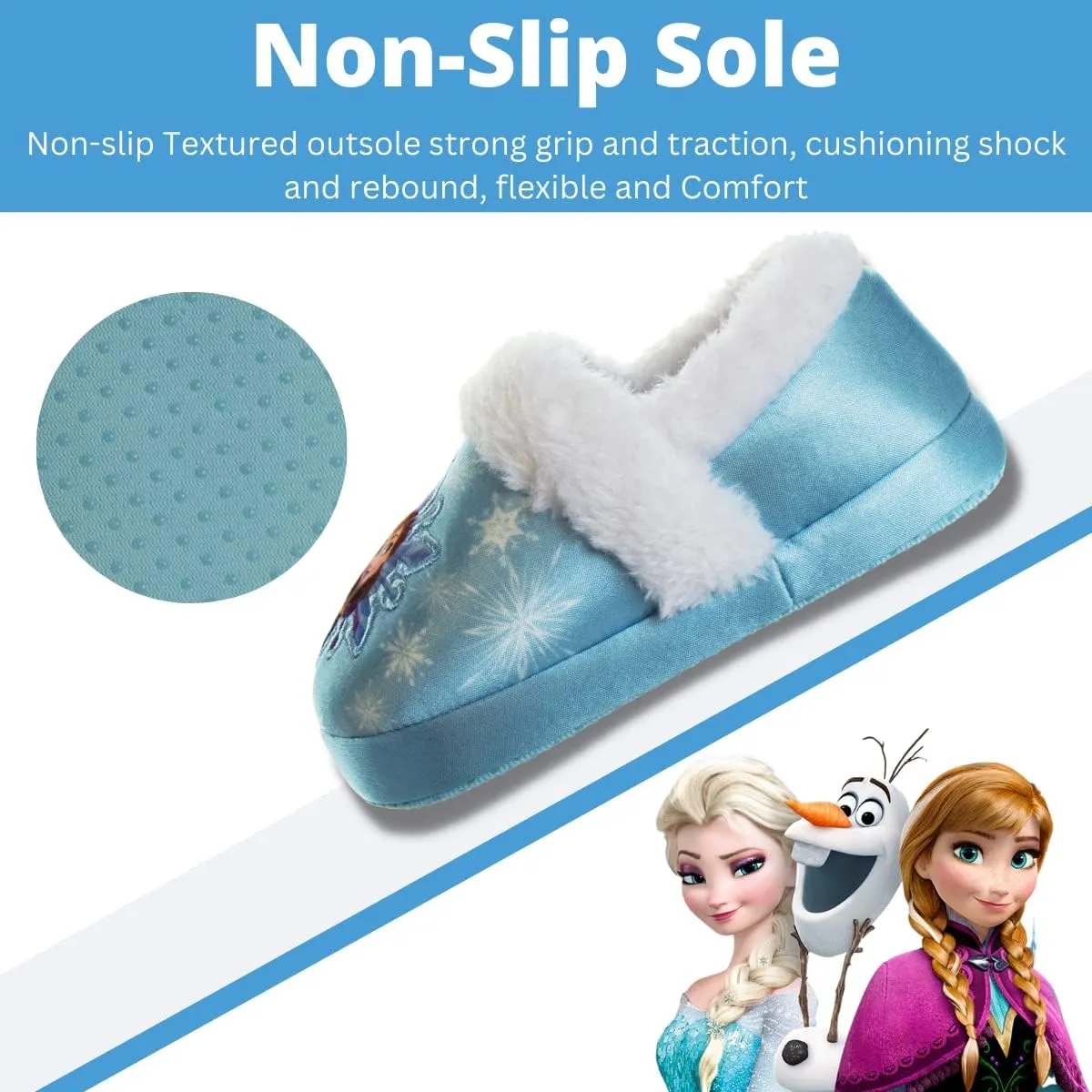 Disney Frozen Elsa and Anna Girls Slippers - Plush Non-Slip Comfy Fluffy Lightweight Warm Comfort Soft Aline Indoor House Slippers (Toddler/Little Kid)