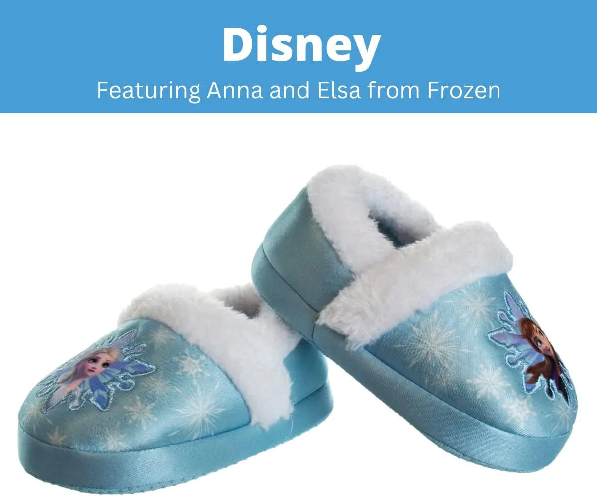Disney Frozen Elsa and Anna Girls Slippers - Plush Non-Slip Comfy Fluffy Lightweight Warm Comfort Soft Aline Indoor House Slippers (Toddler/Little Kid)
