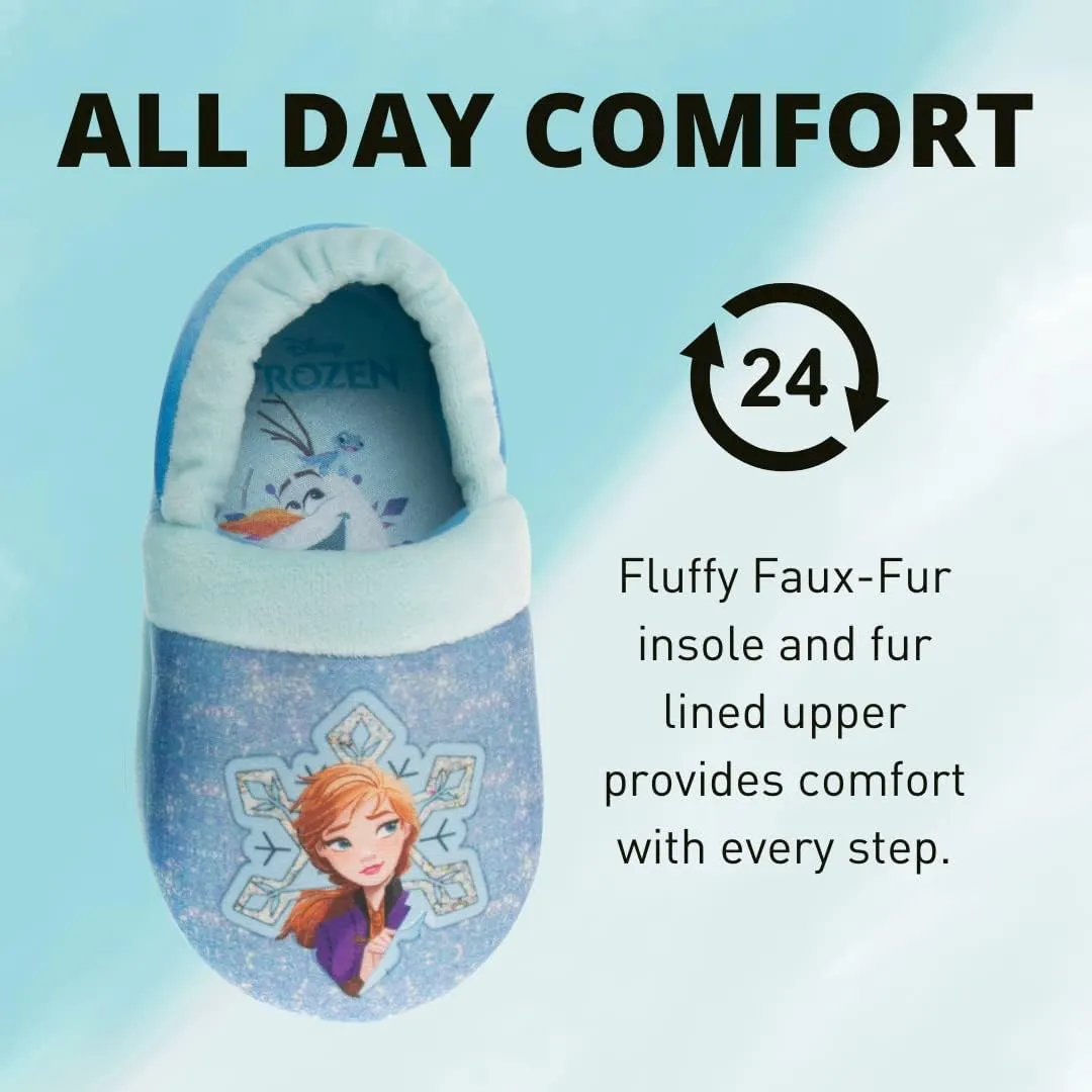 Disney Frozen Elsa and Anna Girls Slippers - Plush Non-Slip Comfy Fluffy Lightweight Warm Comfort Soft Aline Indoor House Slippers (Toddler/Little Kid)