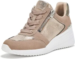 DKNY Women's Kalina Lace Up Wedge Sneaker with Side Zipper