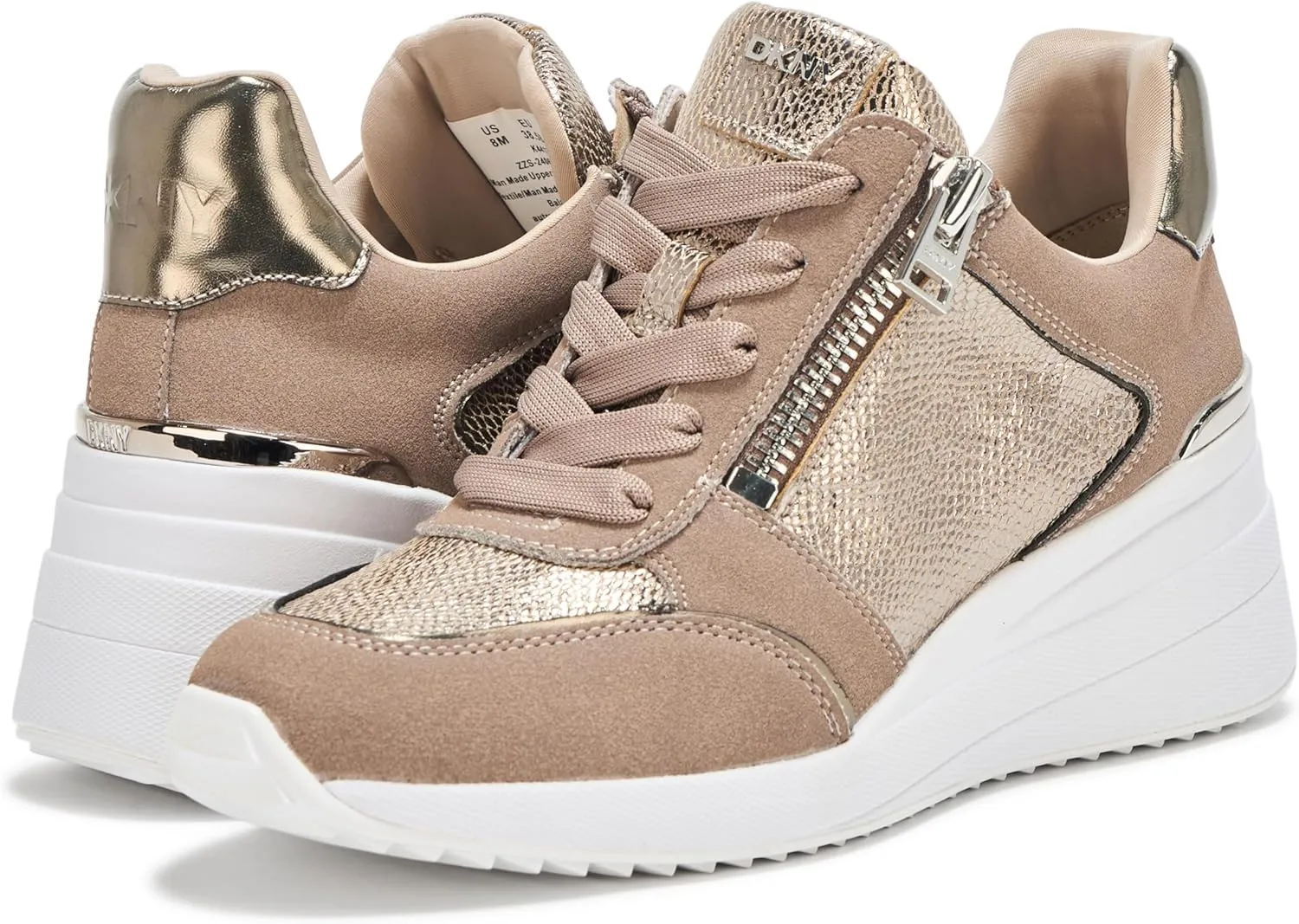DKNY Women's Kalina Lace Up Wedge Sneaker with Side Zipper