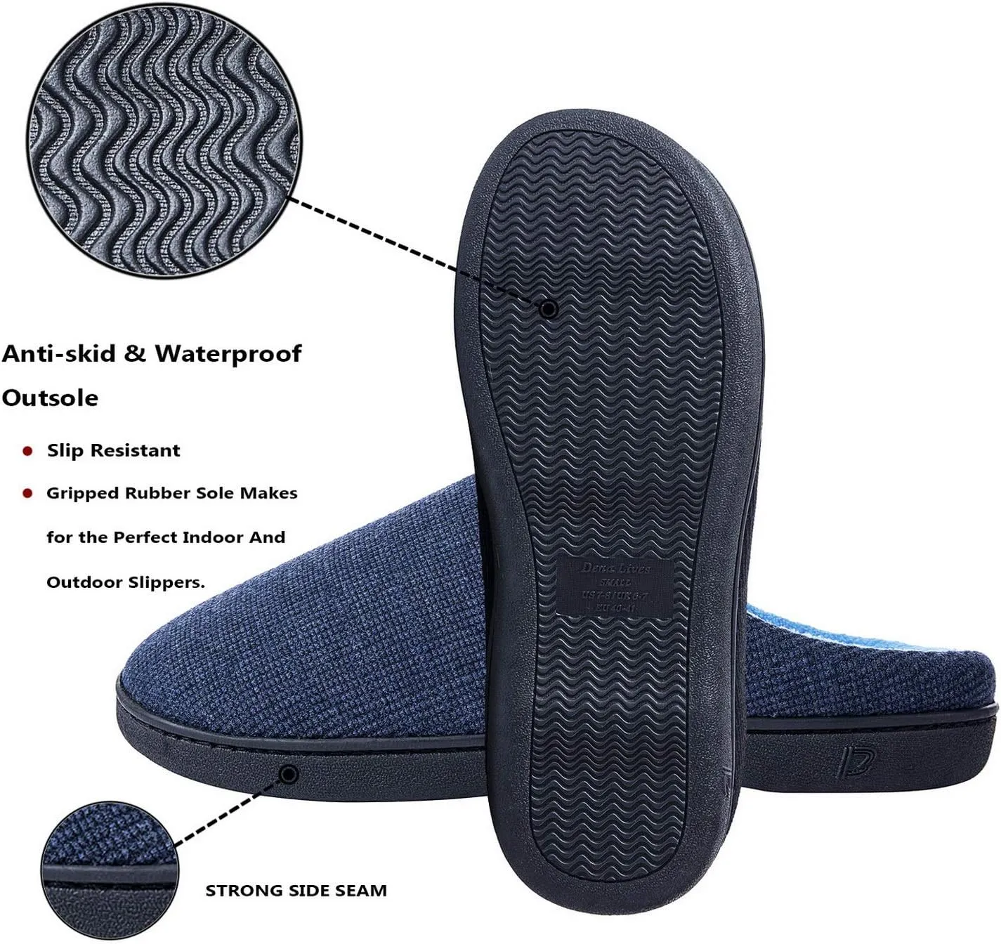 DL Mens Memory Foam Slippers - Comfortable House Slippers For Men, Indoor Outdoor, Closed Toe Black Gray Navy