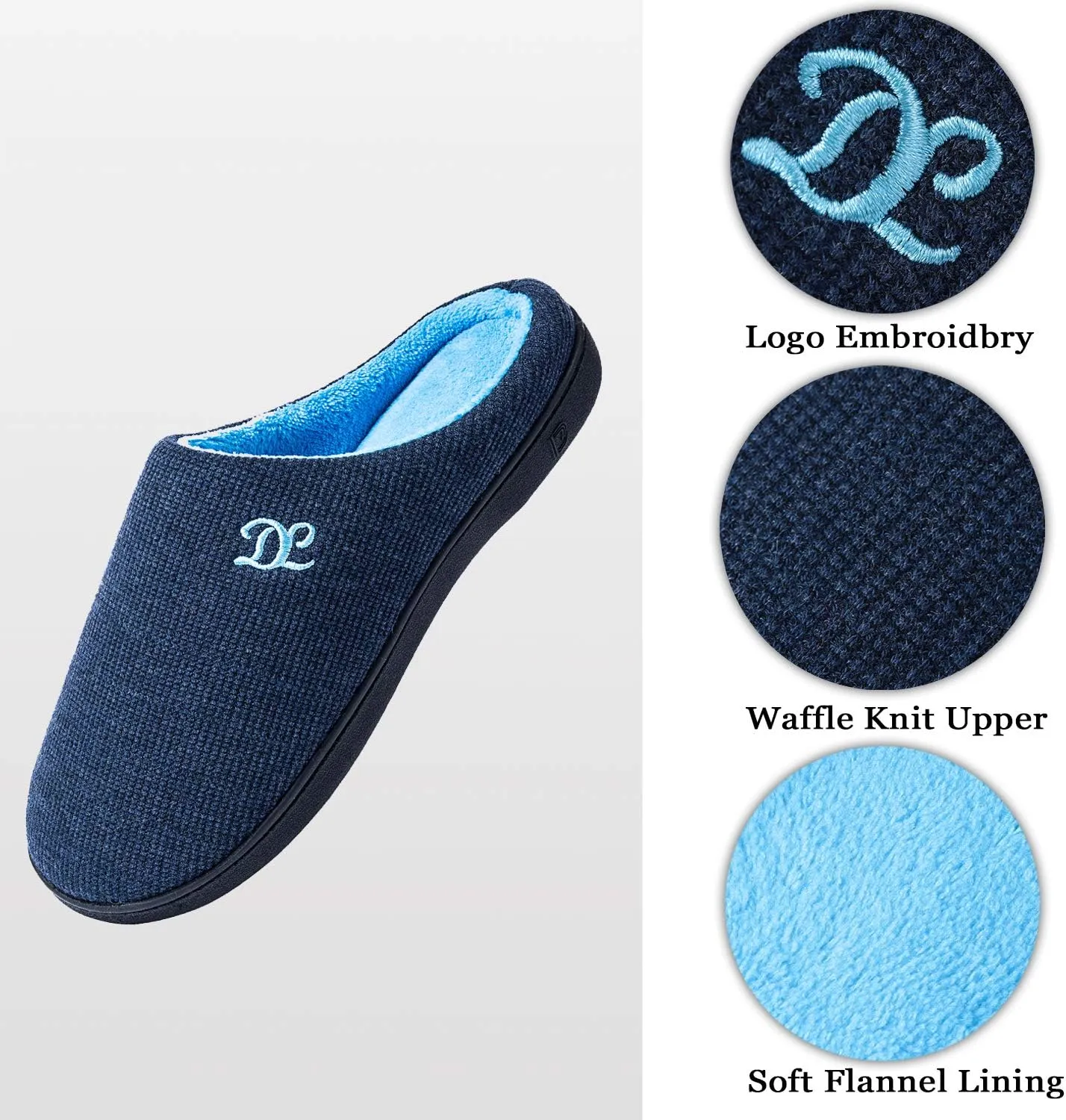 DL Mens Memory Foam Slippers - Comfortable House Slippers For Men, Indoor Outdoor, Closed Toe Black Gray Navy