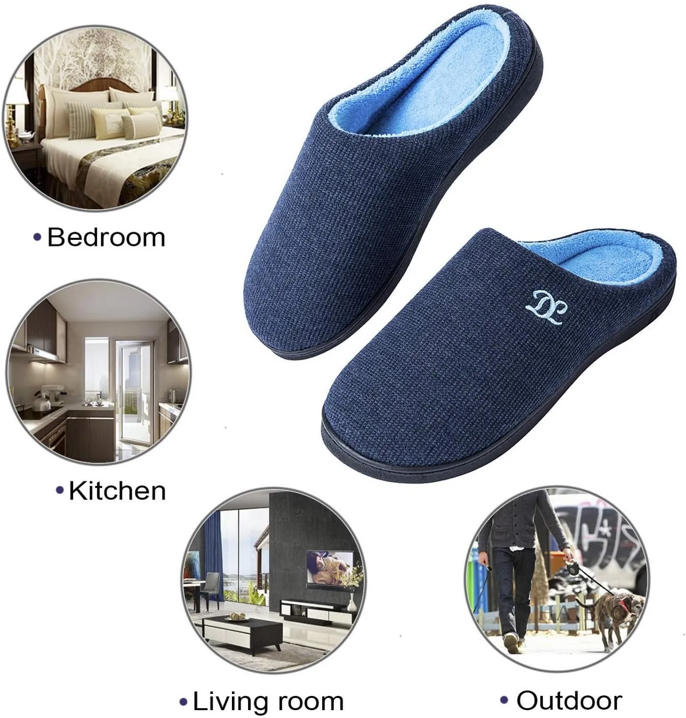 DL Mens Memory Foam Slippers - Comfortable House Slippers For Men, Indoor Outdoor, Closed Toe Black Gray Navy