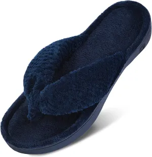 DL Women's Flip Flop Memory Foam Slippers with Cozy Terry Lining Soft Thong Slippers Slip on House Shoes with Indoor Outdoor Arch Support Rubber Sole