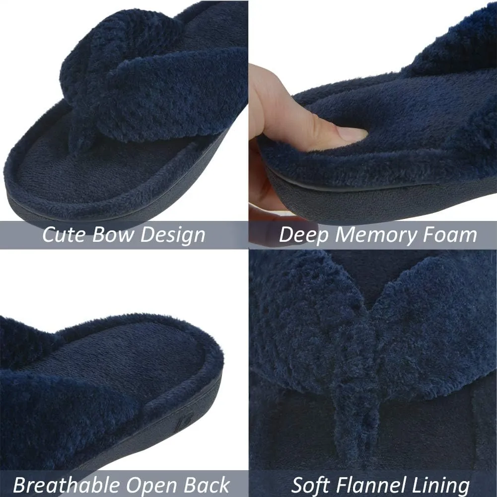 DL Women's Flip Flop Memory Foam Slippers with Cozy Terry Lining Soft Thong Slippers Slip on House Shoes with Indoor Outdoor Arch Support Rubber Sole