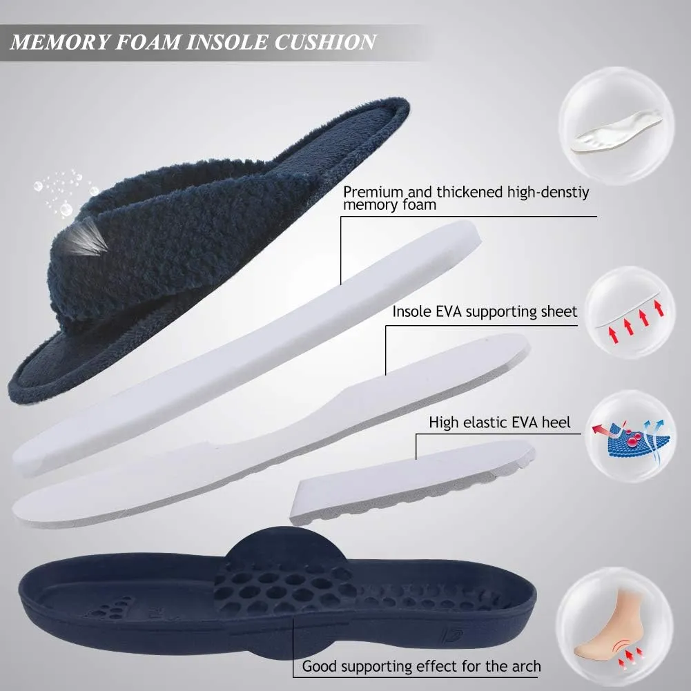 DL Women's Flip Flop Memory Foam Slippers with Cozy Terry Lining Soft Thong Slippers Slip on House Shoes with Indoor Outdoor Arch Support Rubber Sole