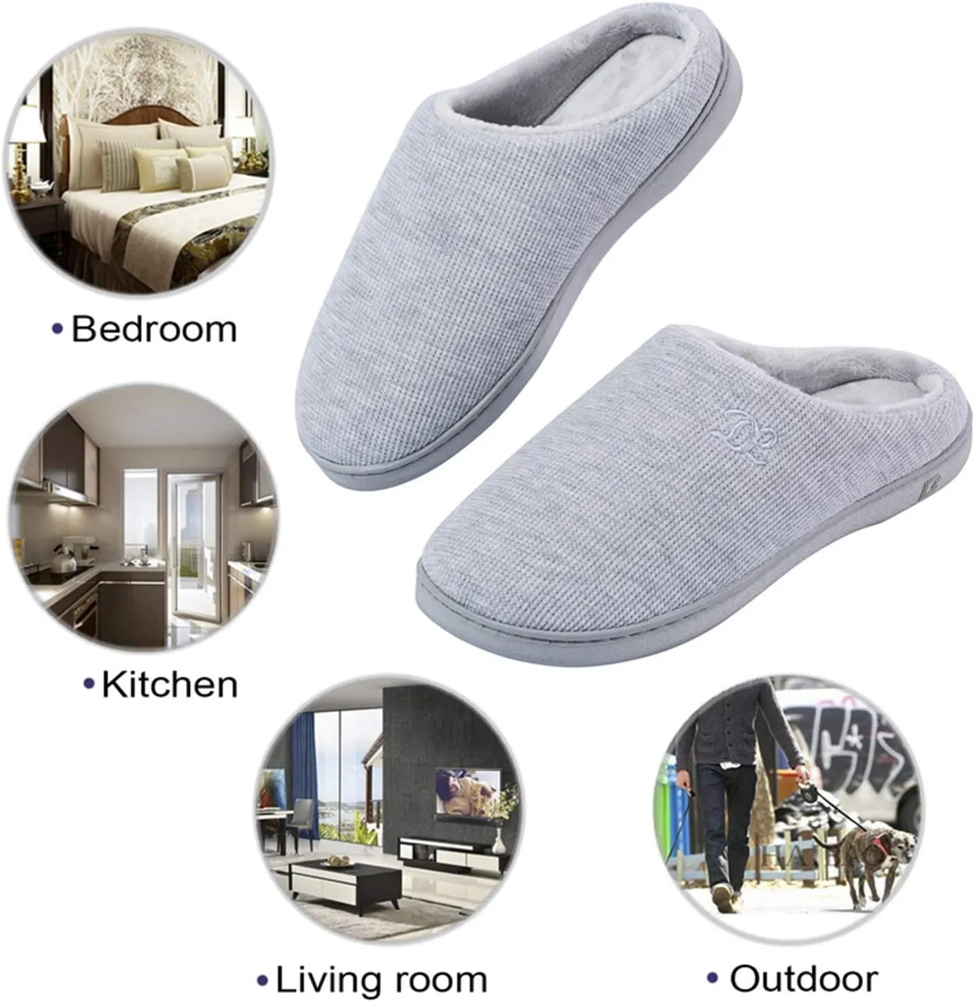 DL Womens Memory Foam Slippers, Cozy Slip on House Slippers for Women Indoor Outdoor, Comfy Women's Bedroom Slippers Warm Soft Flannel Lining Home Slippers Size 5-12 Purple Blue Pink Grey Navy Black