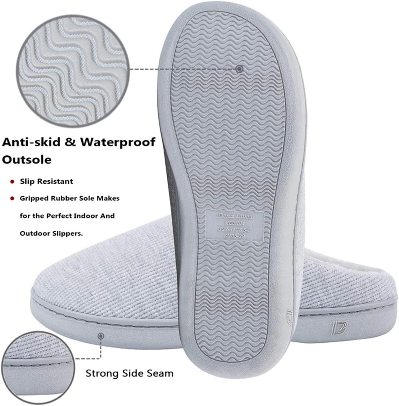 DL Womens Memory Foam Slippers, Cozy Slip on House Slippers for Women Indoor Outdoor, Comfy Women's Bedroom Slippers Warm Soft Flannel Lining Home Slippers Size 5-12 Purple Blue Pink Grey Navy Black