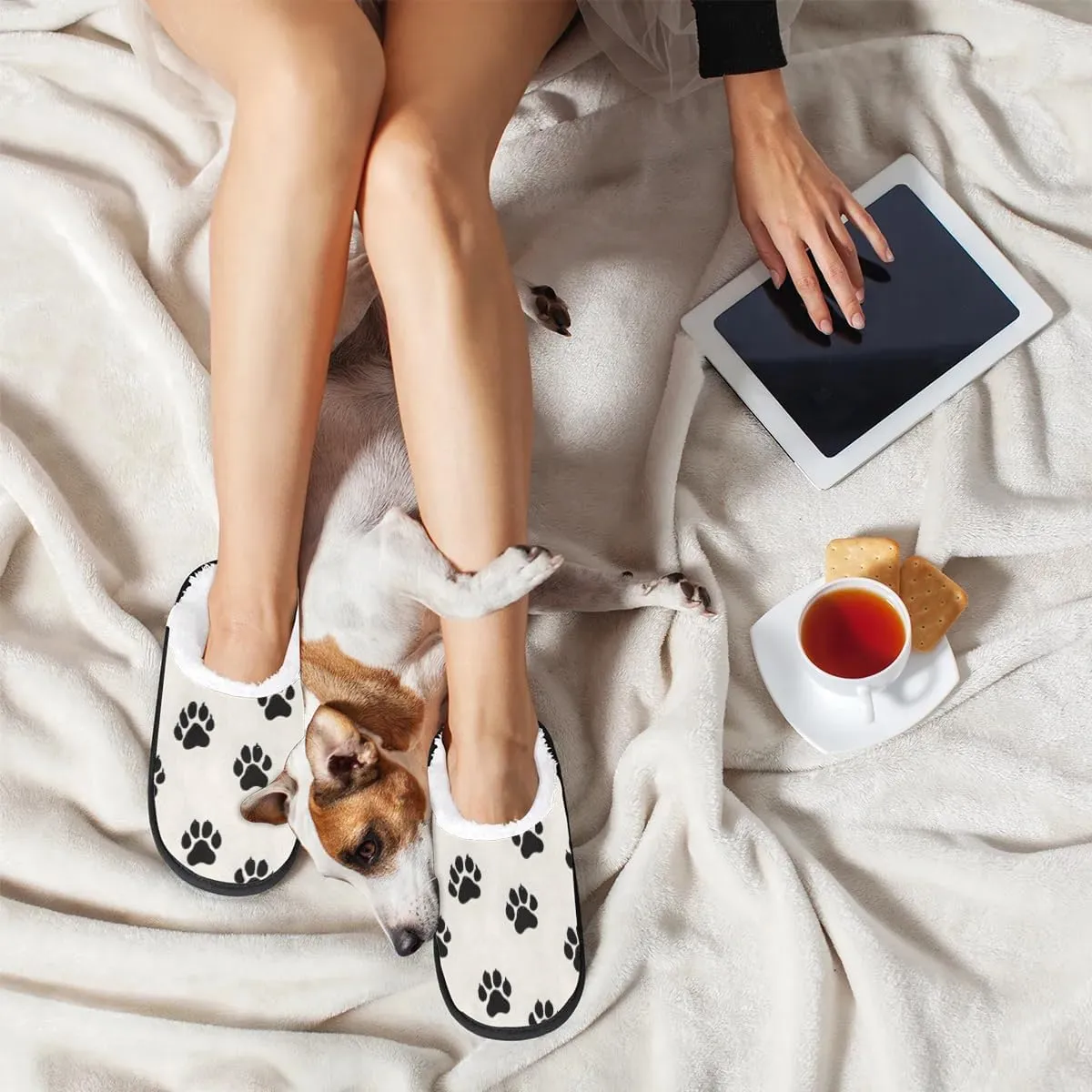 Dog Paw Prints Slippers for Women Soft Non-Slip Indoor Slippers Home Slippers