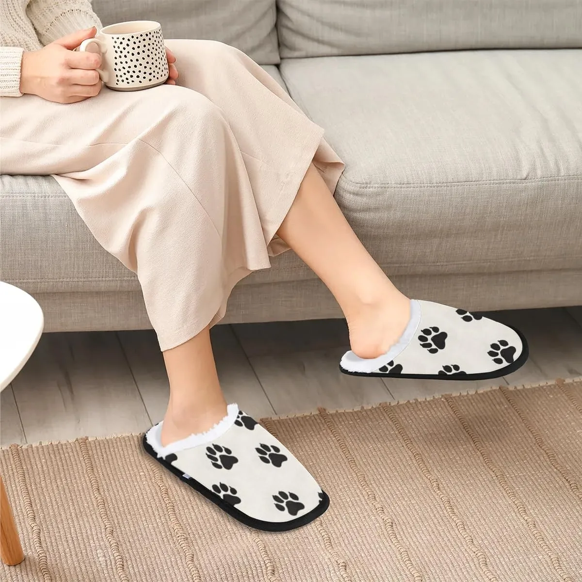 Dog Paw Prints Slippers for Women Soft Non-Slip Indoor Slippers Home Slippers