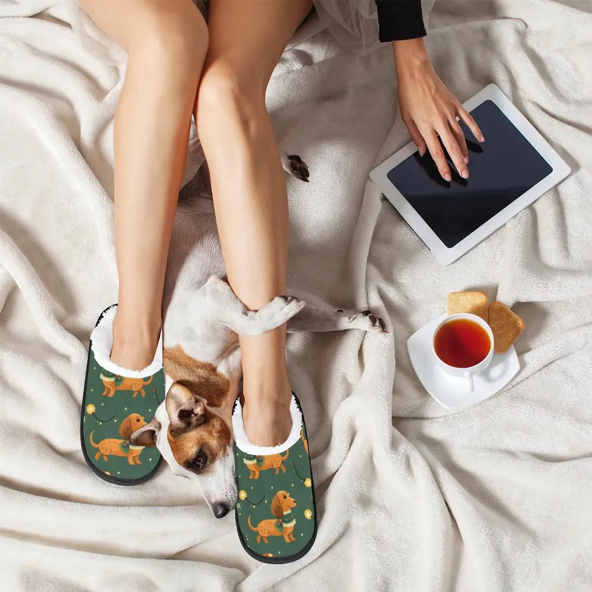 Dog Paw Prints Slippers for Women Soft Non-Slip Indoor Slippers Home Slippers