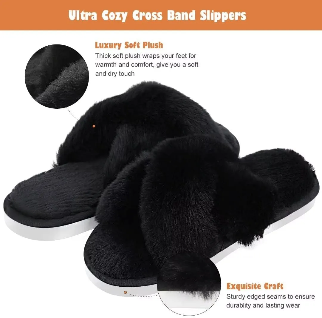 DOIOWN Women's Fuzzy Slippers Memory Foam Cute House Slippers Plush Fluffy Furry Open Toe Home Shoes Bridal Bridesmaid Gifts for Wedding