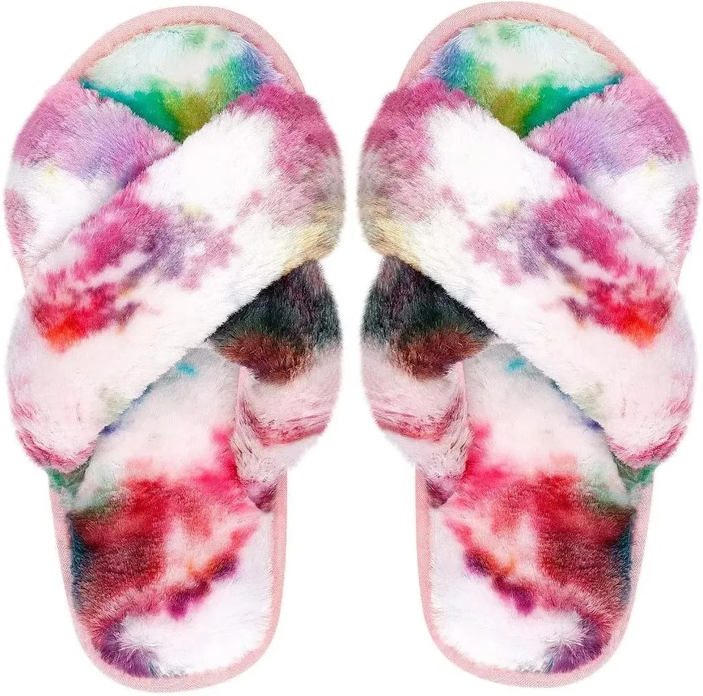 DOIOWN Women's Fuzzy Slippers Memory Foam Cute House Slippers Plush Fluffy Furry Open Toe Home Shoes Bridal Bridesmaid Gifts for Wedding