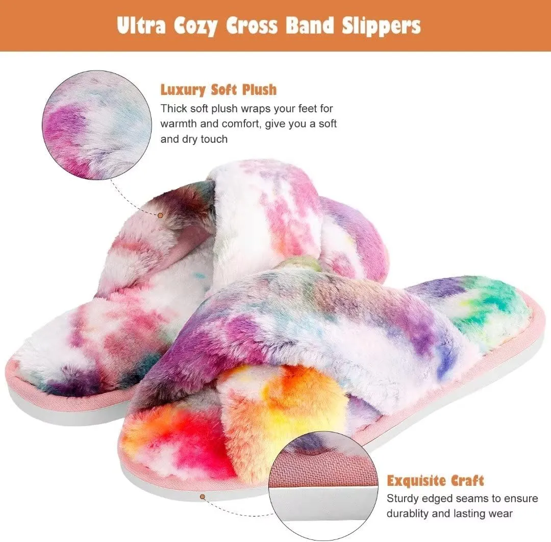 DOIOWN Women's Fuzzy Slippers Memory Foam Cute House Slippers Plush Fluffy Furry Open Toe Home Shoes Bridal Bridesmaid Gifts for Wedding