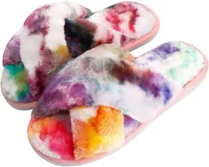 DOIOWN Women's Fuzzy Slippers Memory Foam Cute House Slippers Plush Fluffy Furry Open Toe Home Shoes Bridal Bridesmaid Gifts for Wedding