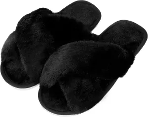 DOIOWN Women's Fuzzy Slippers Memory Foam Cute House Slippers Plush Fluffy Furry Open Toe Home Shoes Bridal Bridesmaid Gifts for Wedding