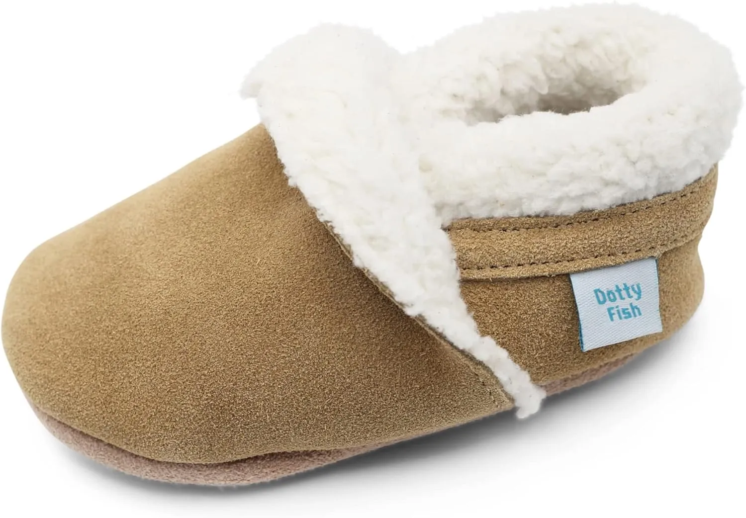 Dotty Fish Baby & Toddler Suede Slippers – Fleece Lined, Non-Slip Soft Sole Shoes – Warm Cozy Slippers for Boys & Girls – Ages 0-4