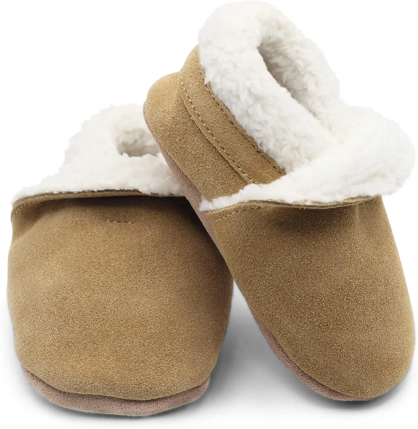 Dotty Fish Baby & Toddler Suede Slippers – Fleece Lined, Non-Slip Soft Sole Shoes – Warm Cozy Slippers for Boys & Girls – Ages 0-4